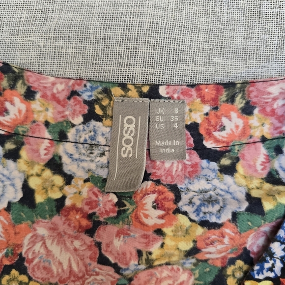 Asos Blouse Size 4 pink  Floral Long Balloon Sleeve V-neck - Picture 9 of 10